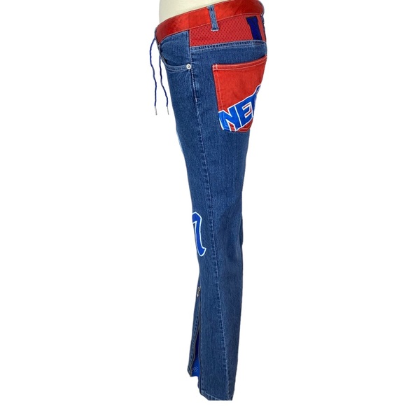 NBA NJ NETS Jeans Womens Size 5 Flare Retro W 28 L  31 Basketball Patches G III - Picture 3 of 14